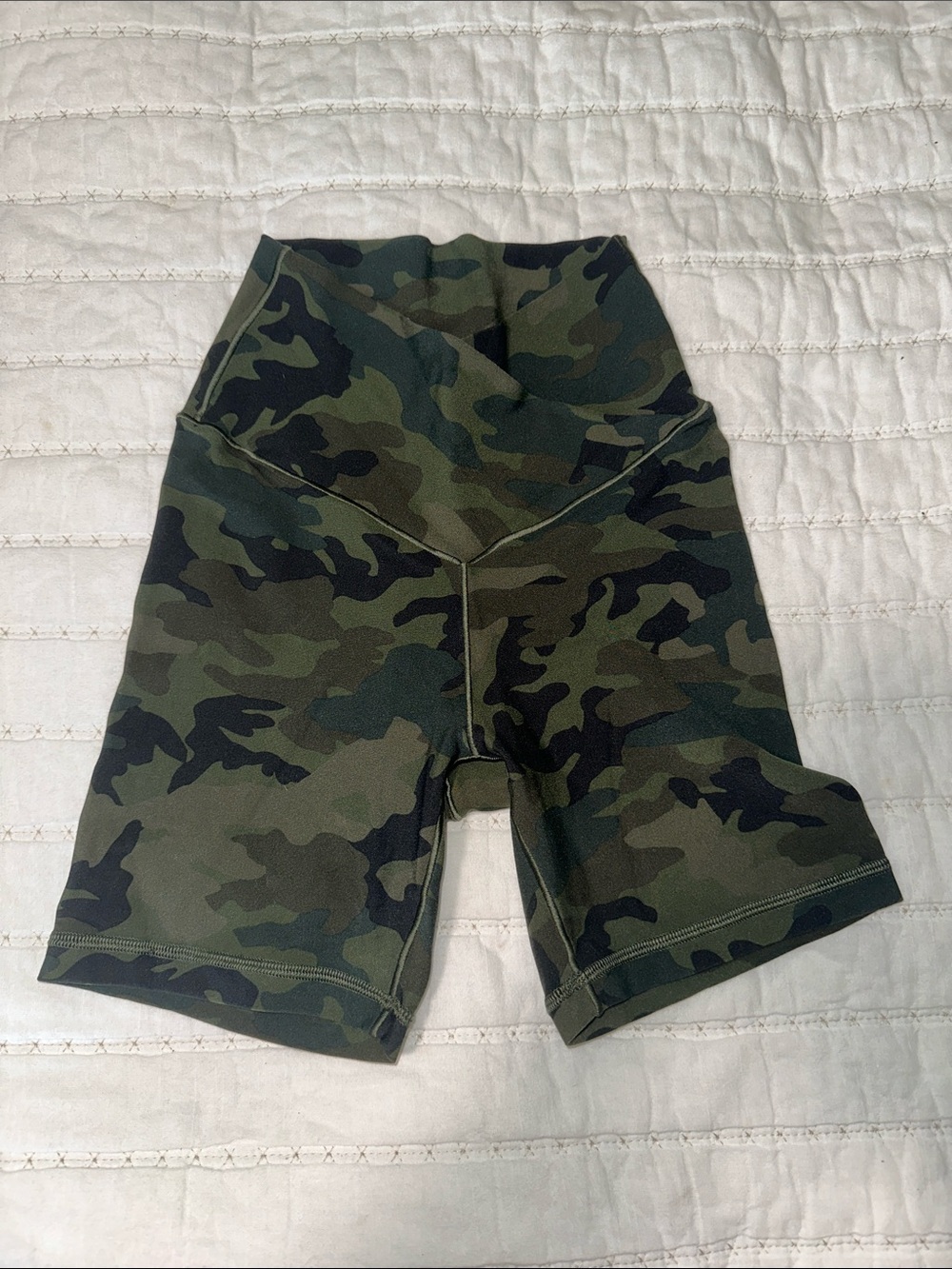 aerie Camo High-Waist Bike Shorts in Olive/Black